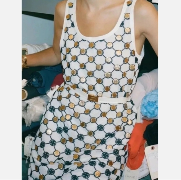 White TORY BURCH Logo Tank Dress w/Gold Coins. US 8. EUC - Picture 4 of 14